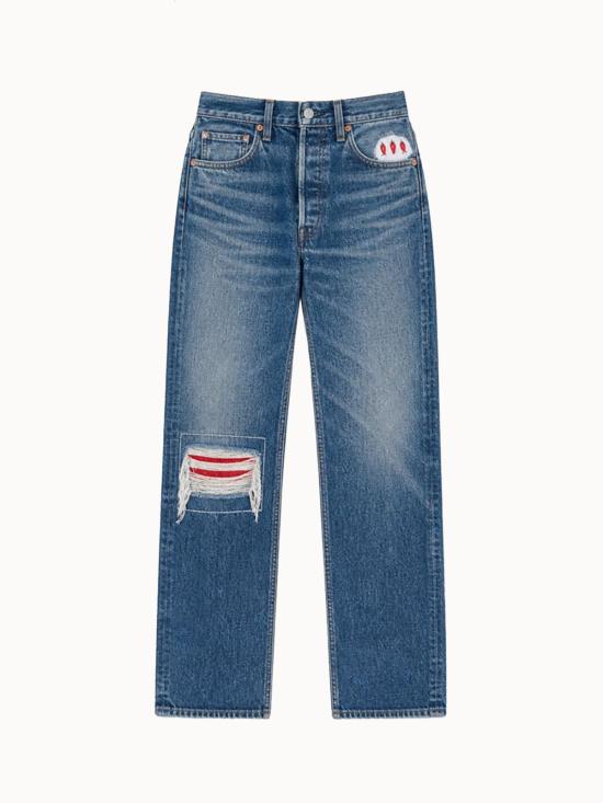  리던 데님 팬츠 Re/Done Levi's 반다나 보이프렌드 진 (인디고 색상)