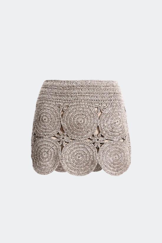  crochet 숏 스커트 사이먼 밀러 비프 비프 미니 스커트 새틀라이트 실버