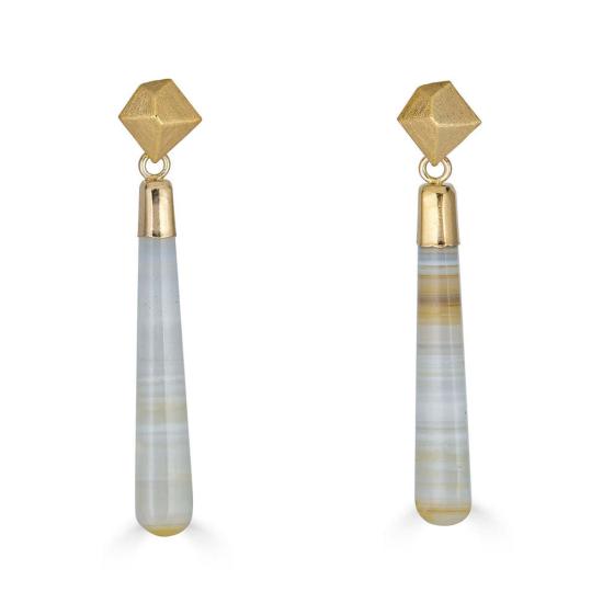  로니 폴 주얼리 이어링 레이스 아게이트 롱 드롭  골드 - LONI PAUL JEWELRY
