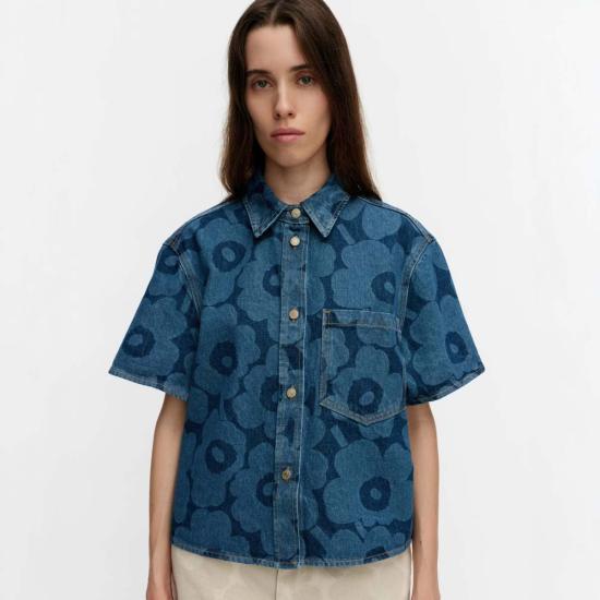  마리메꼬 데님 팬츠 Marimekko Kuvata 데님 셔츠 인디고 - MARIMEKKO