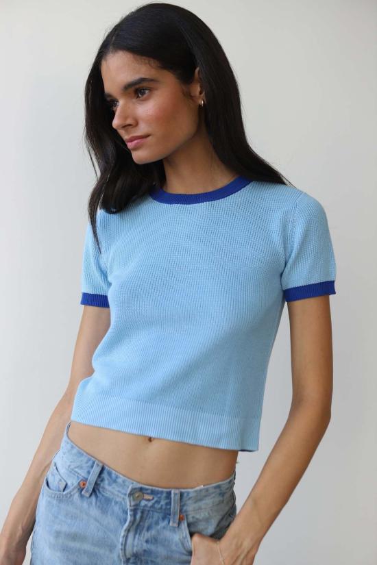  칼라한 니트웨어 반팔 티셔츠 캘러핸 니트웨어 더 링거 니트 티 카프리 블루 - CALLAHAN KNITWEAR