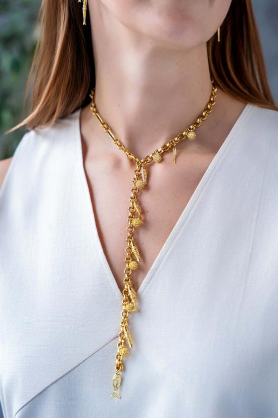  로니 폴 주얼리 목걸이/팬던트 물고기 참 장식 컨버터블 목걸이 골드 - LONI PAUL JEWELRY