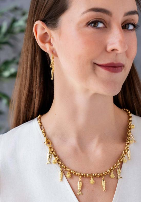  로니 폴 주얼리 목걸이/팬던트 물고기 참 장식 컨버터블 목걸이 골드 - LONI PAUL JEWELRY