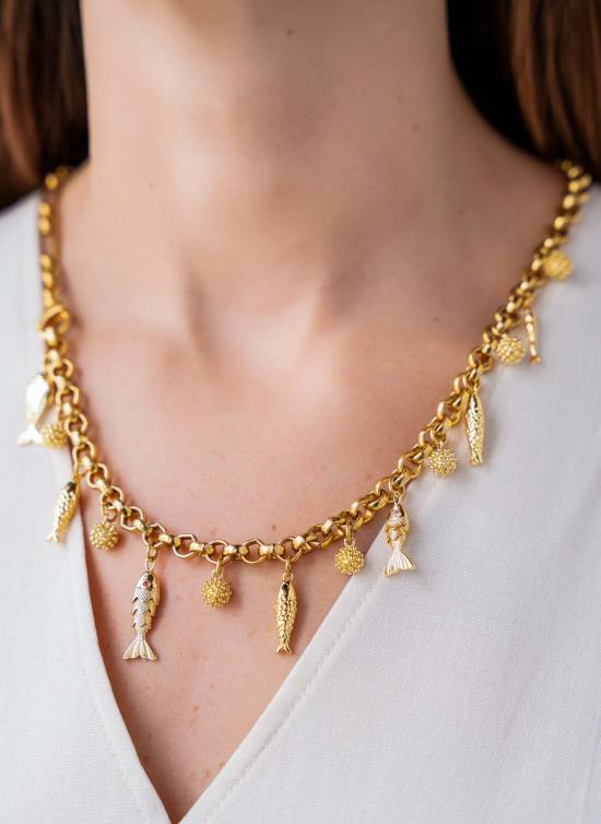  로니 폴 주얼리 목걸이/팬던트 물고기 참 장식 컨버터블 목걸이 골드 - LONI PAUL JEWELRY