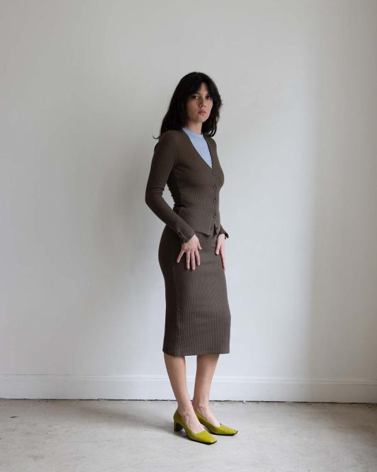  파리 데사이 미디 스커트 워리 골지 니트 스커트 - PARI DESAI