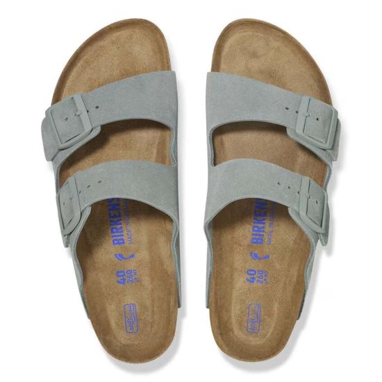  버켄스탁 샌들 애리조나 스웨이드 가죽 소프트 풋베드 퓨어 세이지 - BIRKENSTOCK