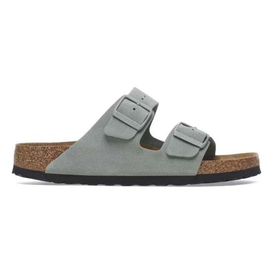  버켄스탁 샌들 애리조나 스웨이드 가죽 소프트 풋베드 퓨어 세이지 - BIRKENSTOCK