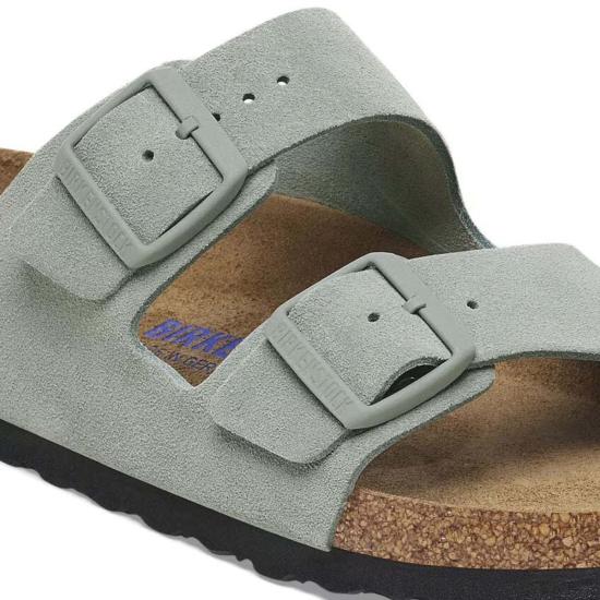  버켄스탁 샌들 애리조나 스웨이드 가죽 소프트 풋베드 퓨어 세이지 - BIRKENSTOCK