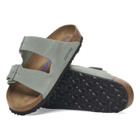  버켄스탁 샌들 애리조나 스웨이드 가죽 소프트 풋베드 퓨어 세이지 - BIRKENSTOCK
