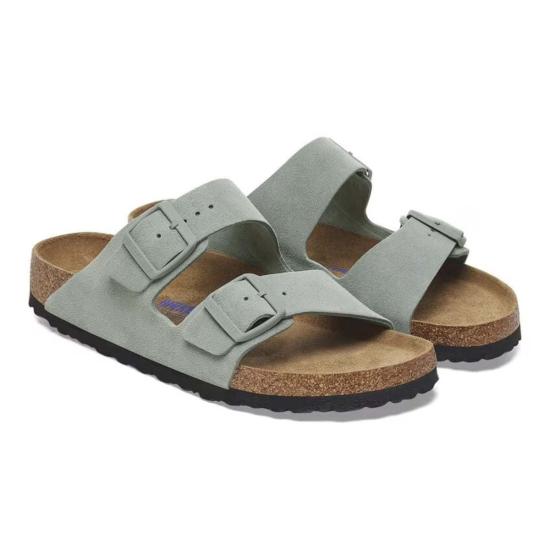  버켄스탁 샌들 애리조나 스웨이드 가죽 소프트 풋베드 퓨어 세이지 - BIRKENSTOCK