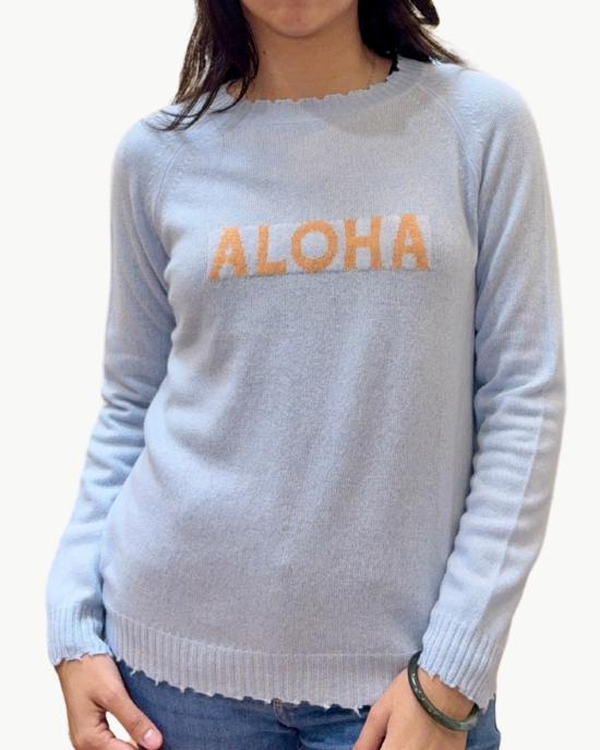  콜로리 키아리 스웨터 Colori Custom Frayed Crew "Aloha"  시엘로/애프리콧 - COLORI CHIARI