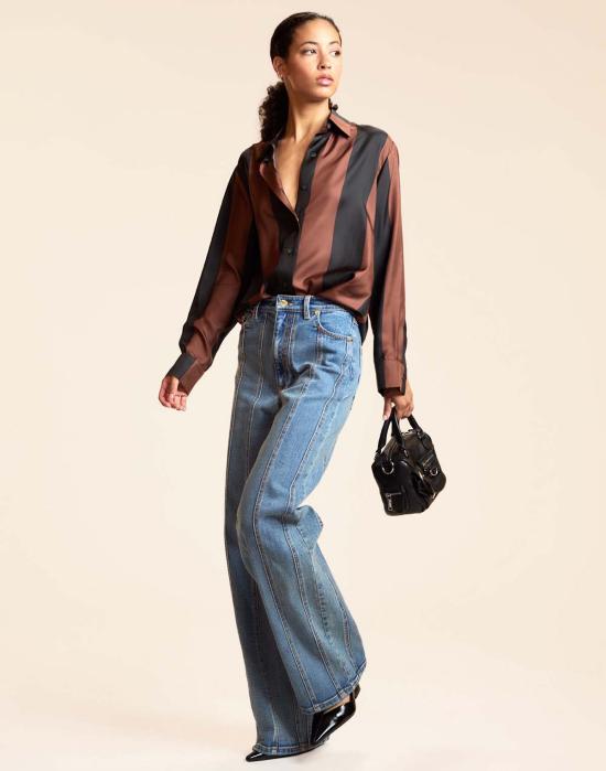  신시아 로리 블라우스 신시아 로울리 소장용 스트라이프 실크 셔츠 블랙 - CYNTHIA ROWLEY