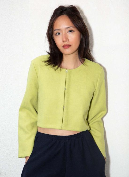  카렘 가디건 Kaarem Scales Ls 슬리브 크롭 카디건 아보카도 참깨 - KAAREM