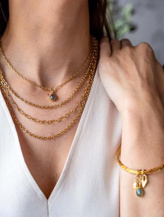  로니 폴 주얼리 팔찌 라브라도라이트 탈리스만 뱅글 팔찌 골드 - LONI PAUL JEWELRY