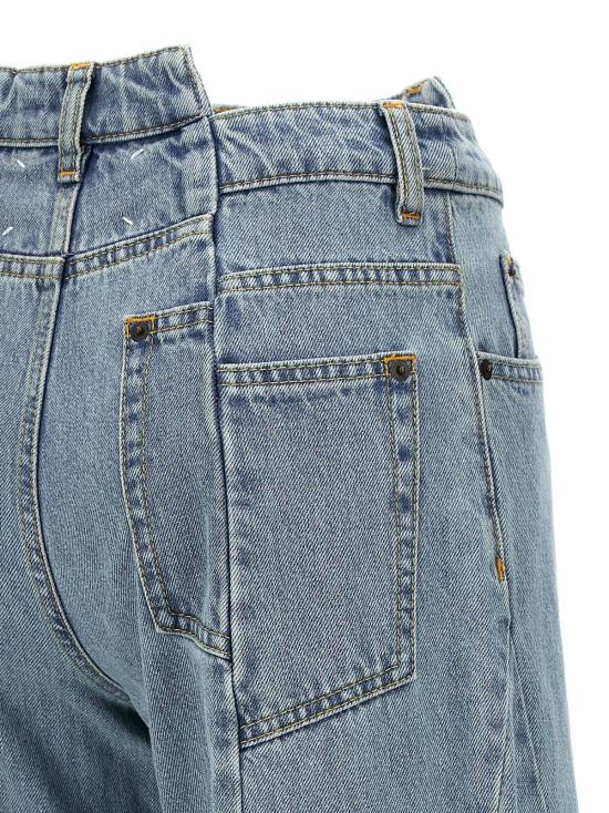  마르지엘라 데님 팬츠 메종  비대칭 허리 와이드 레그 진 라이트 블루 - MAISON MARGIELA