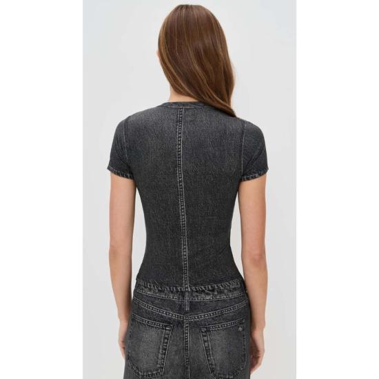  랙앤본 반팔 티셔츠 Rag & Bone Miramar 저지 베이비 티 워시드 블랙 - RAG & BONE