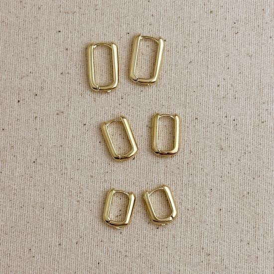  골드파이 이어링 골드 피 18k 골드 필드 직사각형 후프 15mm 귀걸이 - GOLDFI
