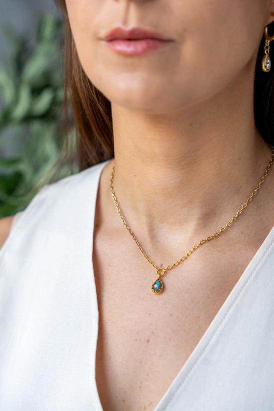 로니 폴 주얼리 목걸이/팬던트 라브라도라이트 프롱 펜던트 목걸이 골드 - LONI PAUL JEWELRY