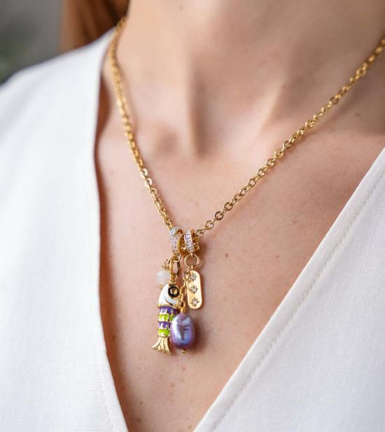  로니 폴 주얼리 목걸이/팬던트 물고기와 진주 참 목걸이 (골드) - LONI PAUL JEWELRY