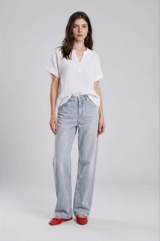  잇이즈웰 LA 반팔 티셔츠 잇이즈웰 L.A. 오가닉 크링클드 만다린 탑 - IT IS WELL L.A.