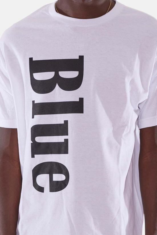  블루&크림 반팔 티셔츠 BNCMFW23 09 WHITE BLACK PRINT - BLUE&CREAM