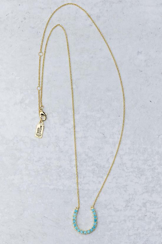  네이티브잼 목걸이/팬던트 천연 보석 행운의 말발굽 목걸이 14K 금도금/터키석 - NATIVE GEM