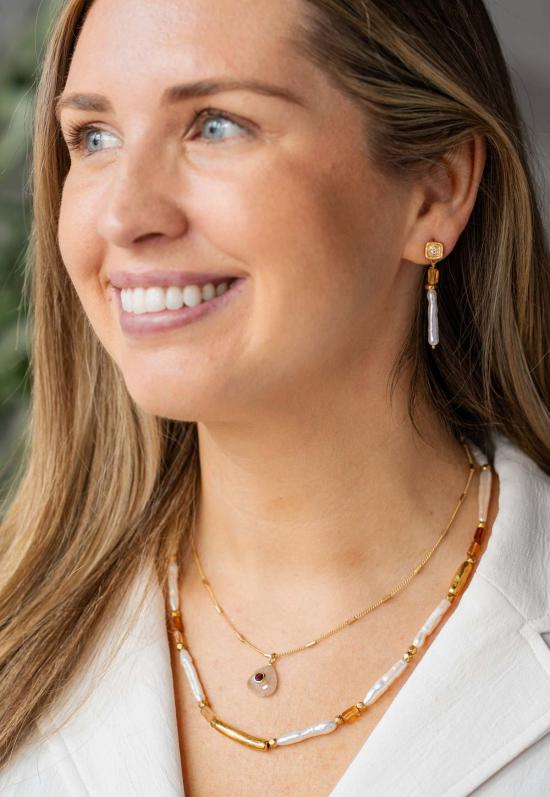  로니 폴 주얼리 목걸이/팬던트 비와 진주와 가넷 목걸이 골드 - LONI PAUL JEWELRY