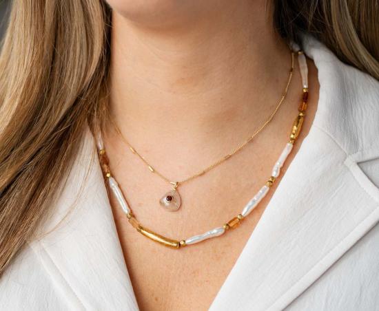 로니 폴 주얼리 목걸이/팬던트 비와 진주와 가넷 목걸이 골드 - LONI PAUL JEWELRY