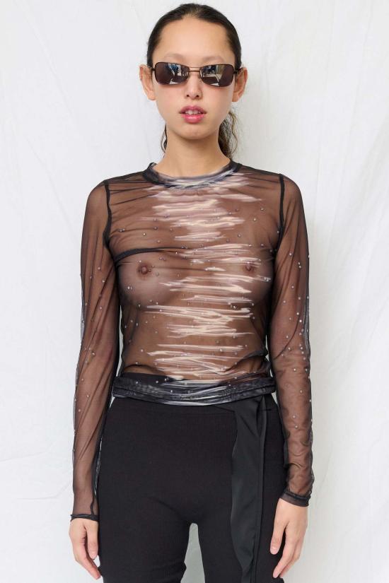  피에이치5 블라우스 Ph5 블랙 베타 메쉬 크루넥 탑