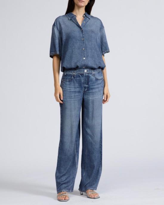  랙앤본 데님 팬츠 Rag & Bone Miramar Slink Wide Leg Pull On Pants Lagoon