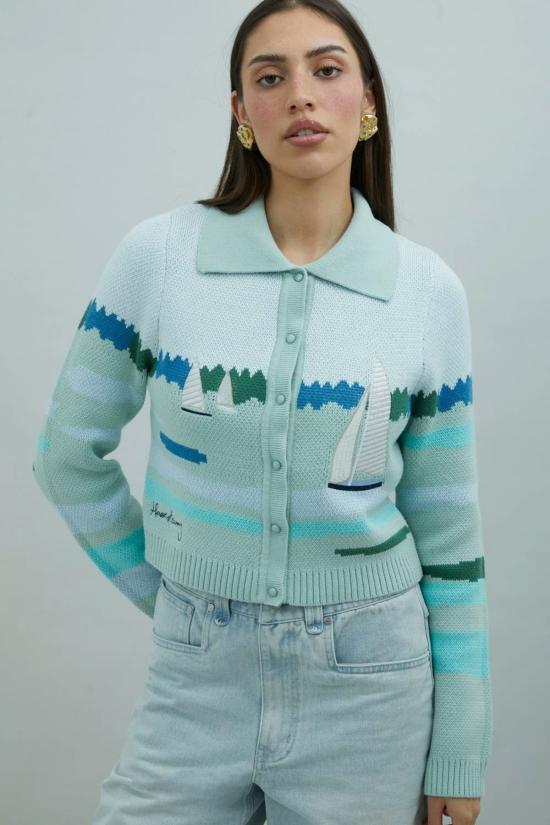  하우스오브써니 가디건 하우스 오브 써니 세일 어웨이 트리퍼 카디건 아쿠아 - HOUSE OF SUNNY