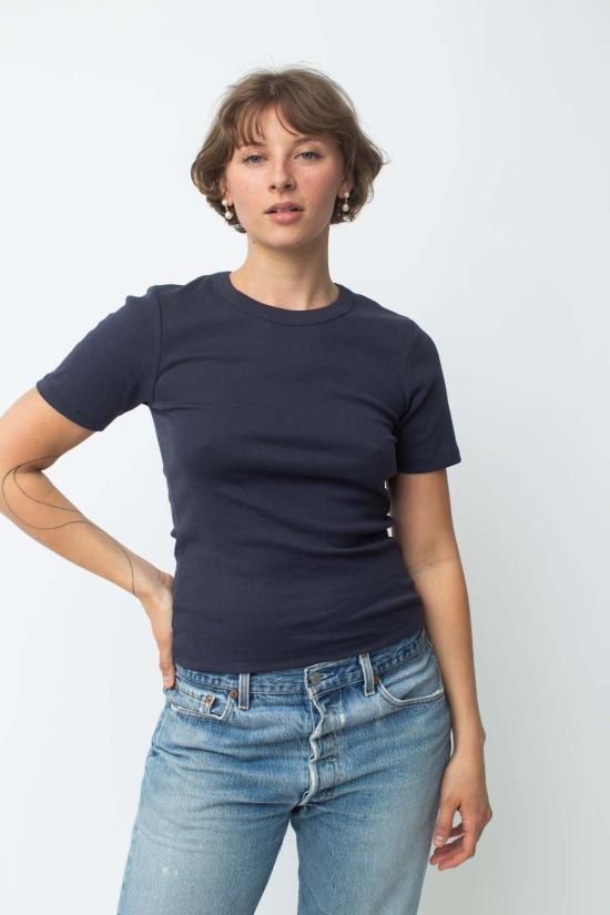  바이 시네 반팔 티셔츠 Signe June Fitted Tee Navy Butter - BY SIGNE