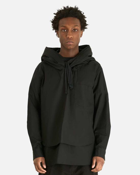  꼼데가르송 후드 티셔츠 Comme Des Garçons 후드 포플린 셔츠 블랙