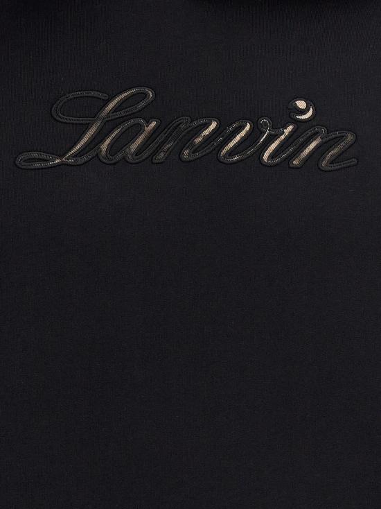  랑방 후드 티셔츠 코튼 로고 자수 후드티 블랙 - LANVIN