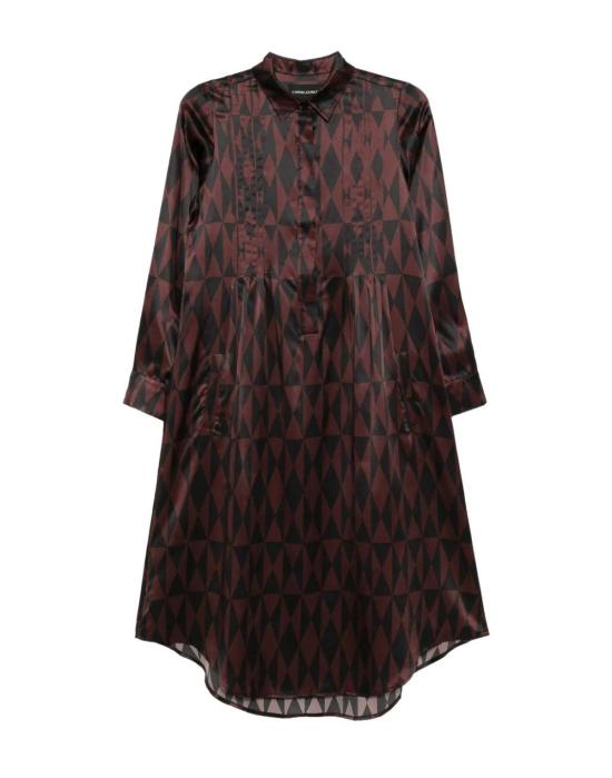  신시아 로리 미디 원피스 신시아 로울리 실크 핀턱 셔츠 드레스 블랙/버건디 - CYNTHIA ROWLEY