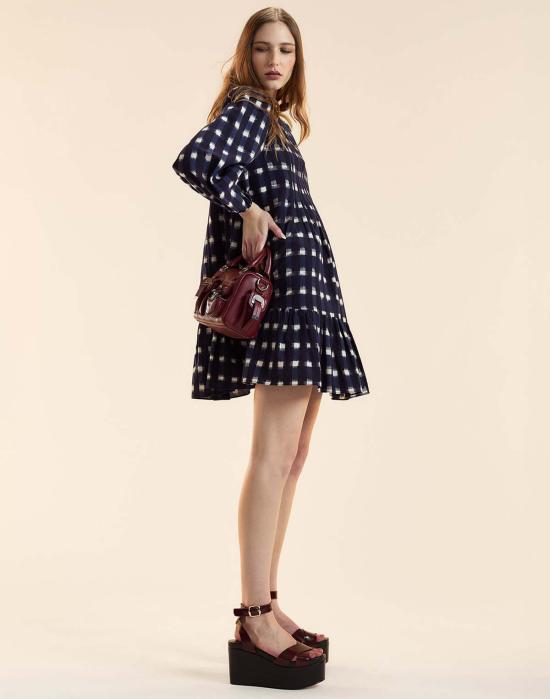  신시아 로리 숏 원피스 신시아 로울리 잉그리드 핀턱 미니 드레스 네이비/화이트 체크 - CYNTHIA ROWLEY