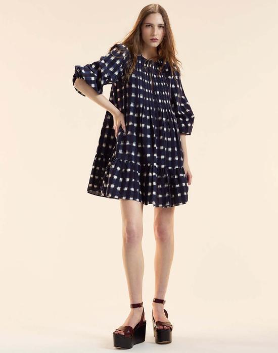  신시아 로리 숏 원피스 신시아 로울리 잉그리드 핀턱 미니 드레스 네이비/화이트 체크 - CYNTHIA ROWLEY