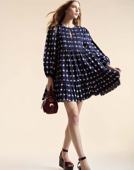  신시아 로리 숏 원피스 신시아 로울리 잉그리드 핀턱 미니 드레스 네이비/화이트 체크 - CYNTHIA ROWLEY