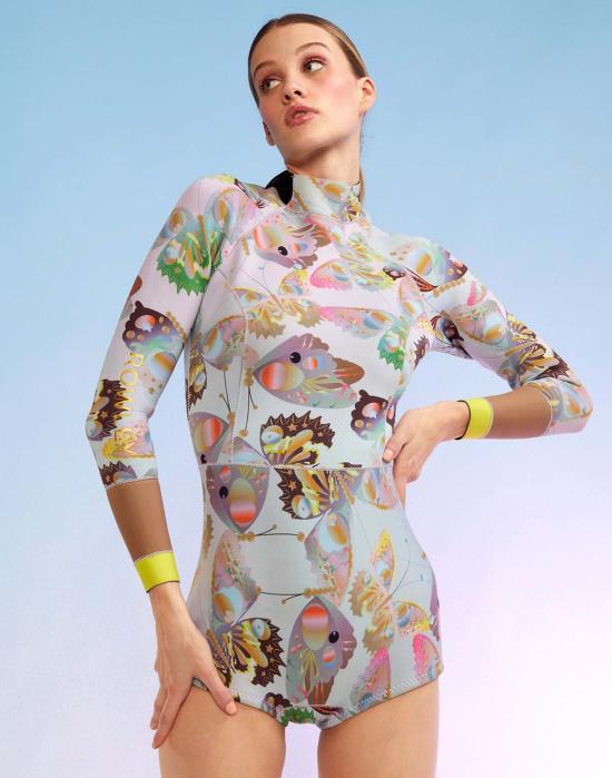  신시아 로리 원피스 수영복 신시아 로울리 선셋 웨트슈트 블루 멀티 버터플라이 - CYNTHIA ROWLEY