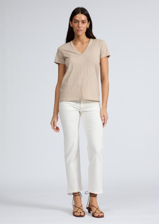  랙앤본 반팔 티셔츠 Rag & Bone The Slub Vee 티셔츠 소프트 베이지 - RAG & BONE