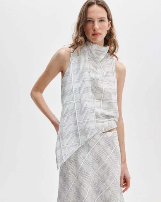  랙앤본 블라우스 Rag & Bone Adela 체크무늬 탑 화이트 체크무늬