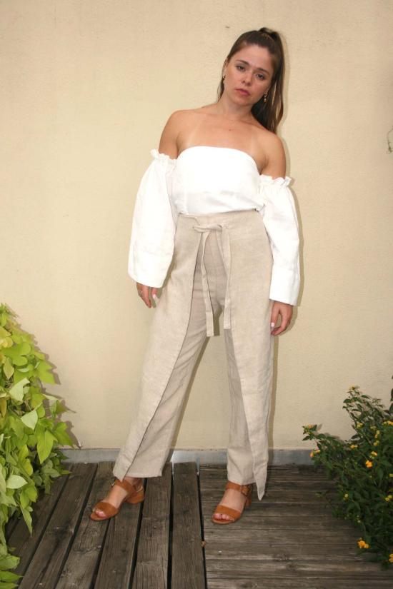  서 더 레이블 스트레이트 팬츠 Sir The Label Kai Tie Culotte Ecru - SIR. THE LABEL