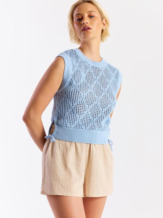  위스퍼 민소매 티셔츠 타이 디테일 다이아몬드 - WISPR