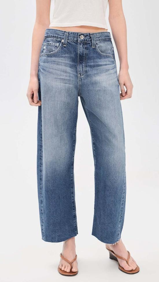  아드리아노 골드슈미드 데님 팬츠 Ag Jeans Hattie 하이라이즈 배럴 진 - ADRIANO GOLDSCHMIED