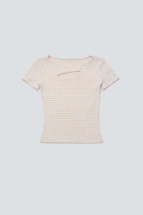  우드로즈 델리 반팔 티셔츠 Woodrose Deli Tan 격자 무늬 키 반팔 탑 - WOODROSE DELI