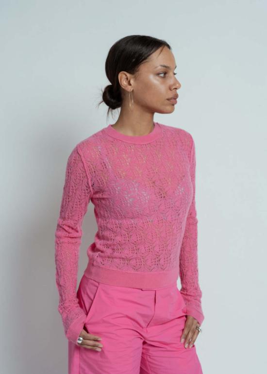  브라조 트리콧 스웨터 브라조 트리코 레이스 올 썸즈 풀오버 버블검 - BRAZEAU TRICOT