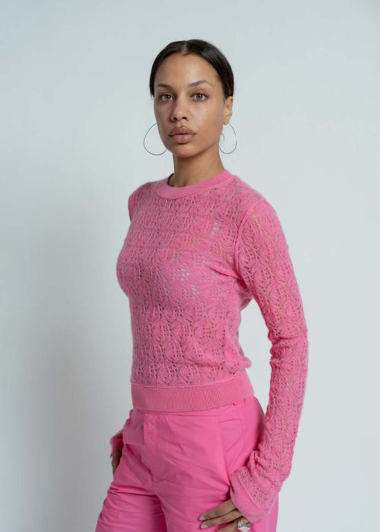  브라조 트리콧 스웨터 브라조 트리코 레이스 올 썸즈 풀오버 버블검 - BRAZEAU TRICOT