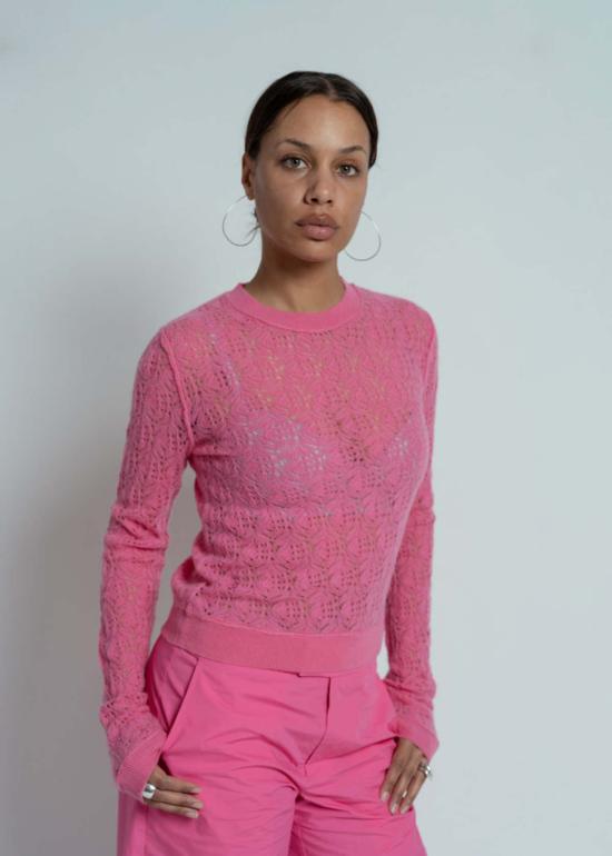  브라조 트리콧 스웨터 브라조 트리코 레이스 올 썸즈 풀오버 버블검 - BRAZEAU TRICOT