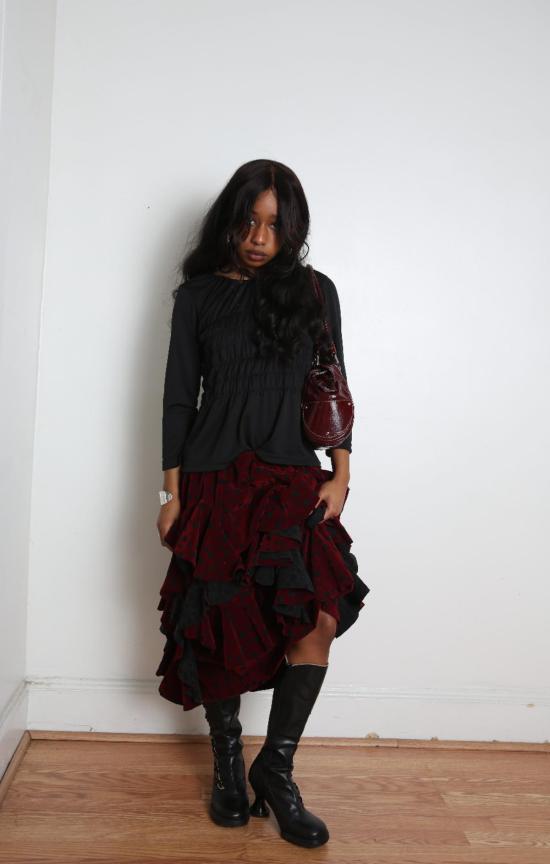  꼼데가르송 롱 스커트 Comme Des Garçons 스커트 블랙/버건디