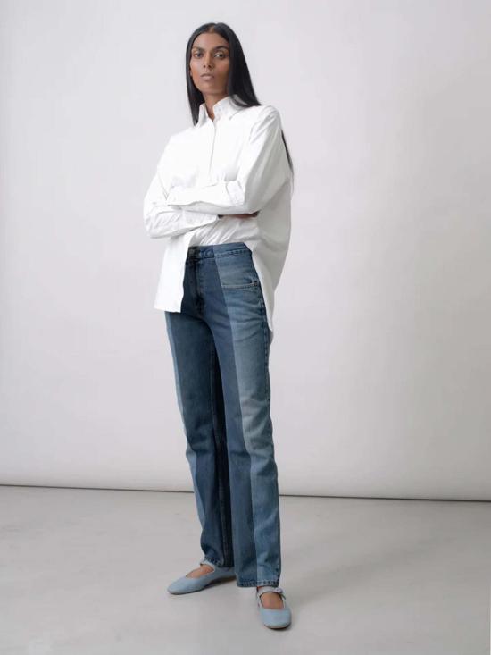  이엘브이 데님 데님 팬츠 E.L.V. 데님 스토브파이프 진 미드 다크 블루